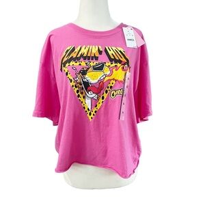 Cheetos Logo Woman’s T Shirt Cropped Short Sleeve Graphic Tee Pink XL.
